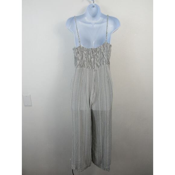 Needlework Small Black and White Tank Jumpsuit Wide Legs Adjustable Straps - Picture 5 of 6